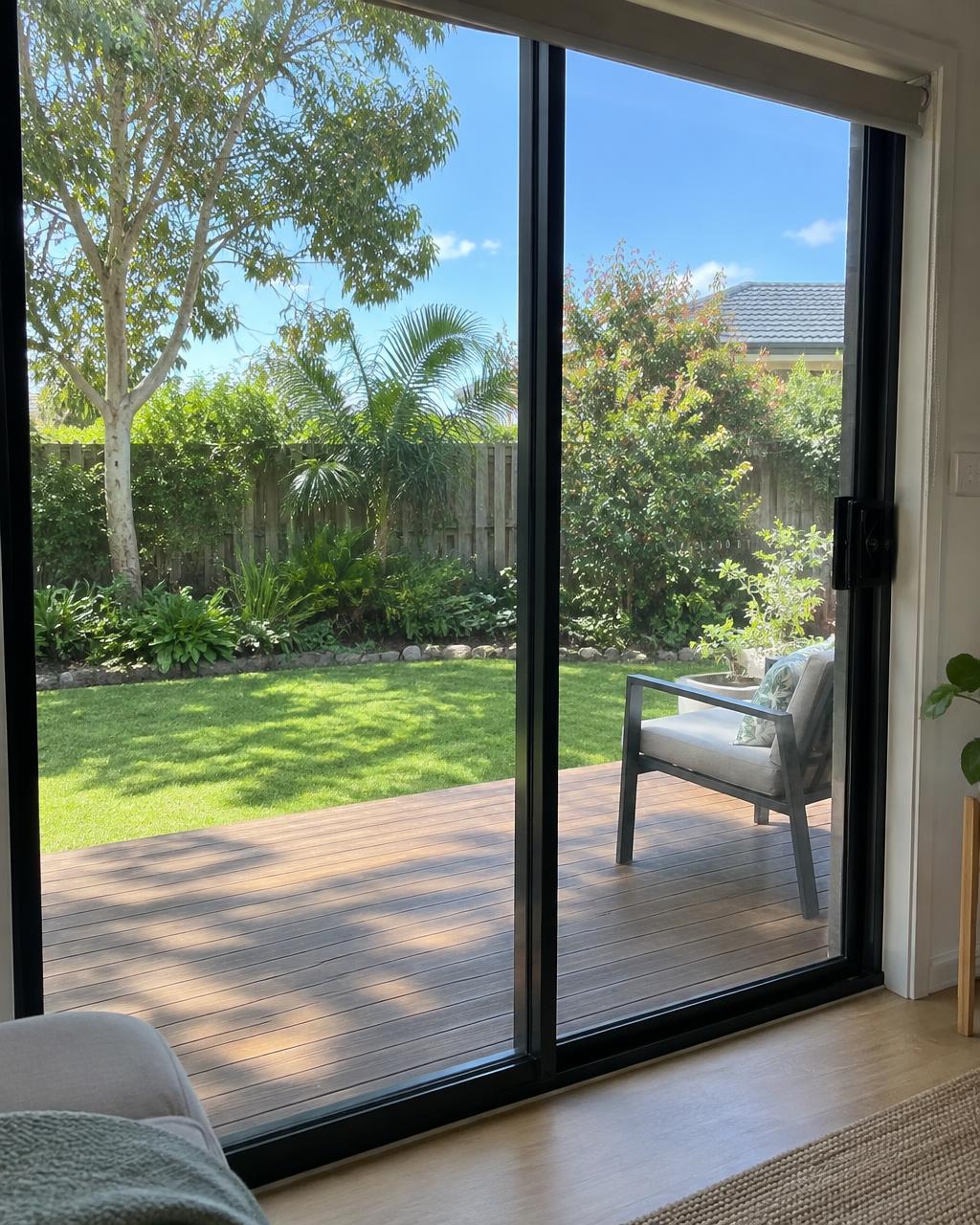 Customer photo of a streak-free glass door to the backyard
