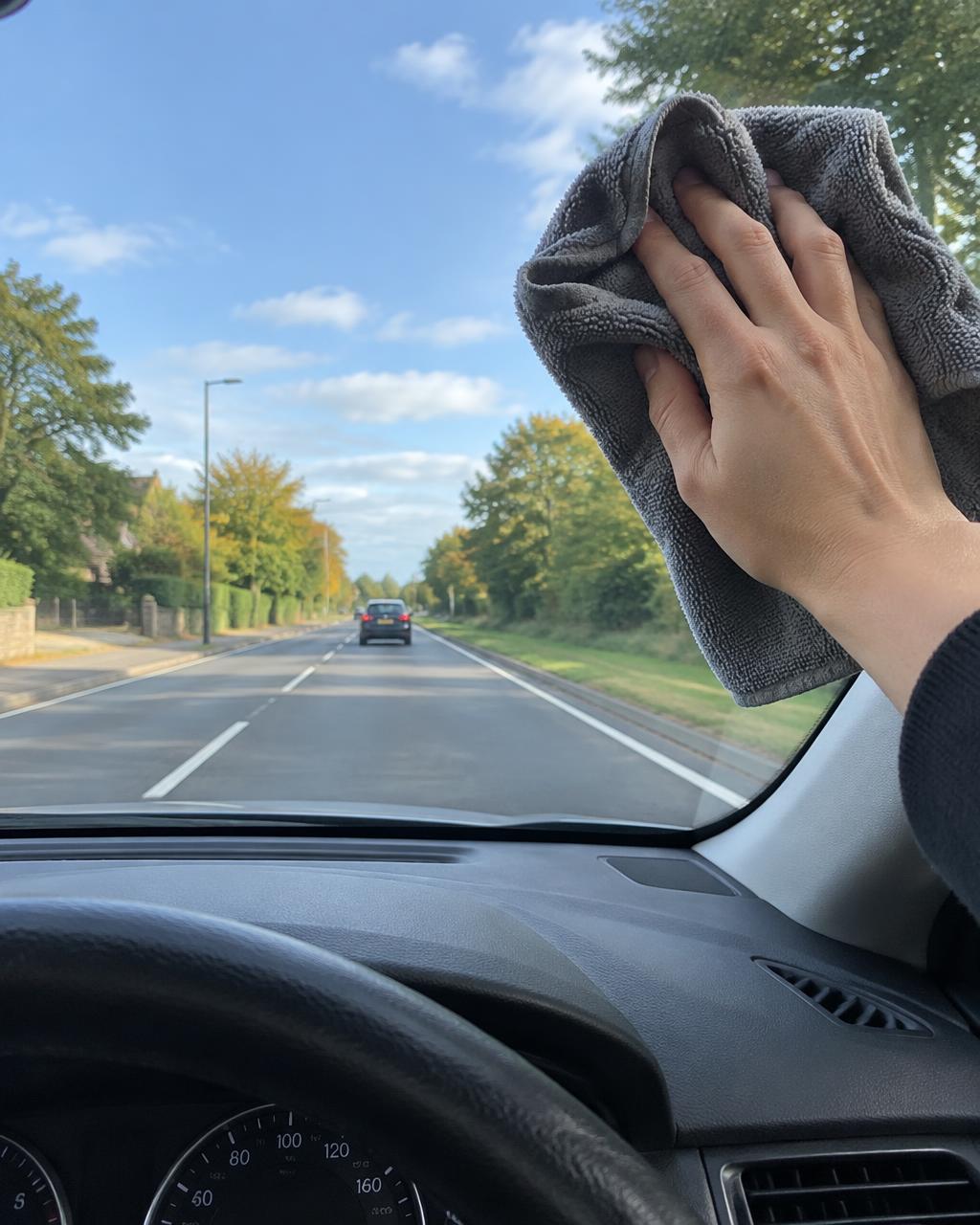 Customer wiping a car windscreen with a GenieCloth cloth
